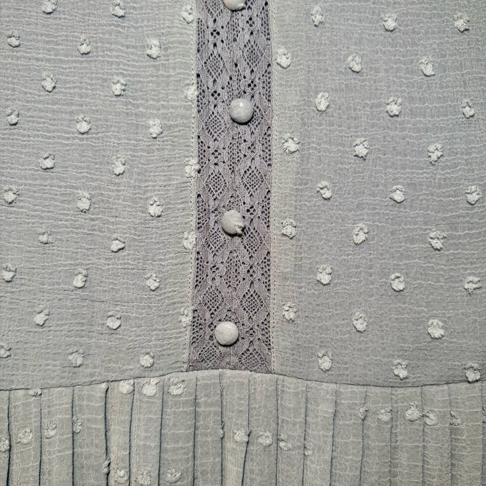 NWT Lulus Dusty Blue Swiss Dot Sheer Long Sleeve Pleated Mini Dress, Sz M - Picture 9 of 10